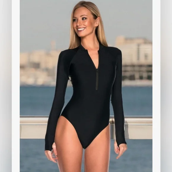NWT - RELLECIGA Women's One Piece Swimsuits Long Sleeve Rash Guard UV Protection - Picture 4 of 7